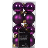 Decoris Shatterproof Baubles Box of 16 Pieces 4cm - Violet